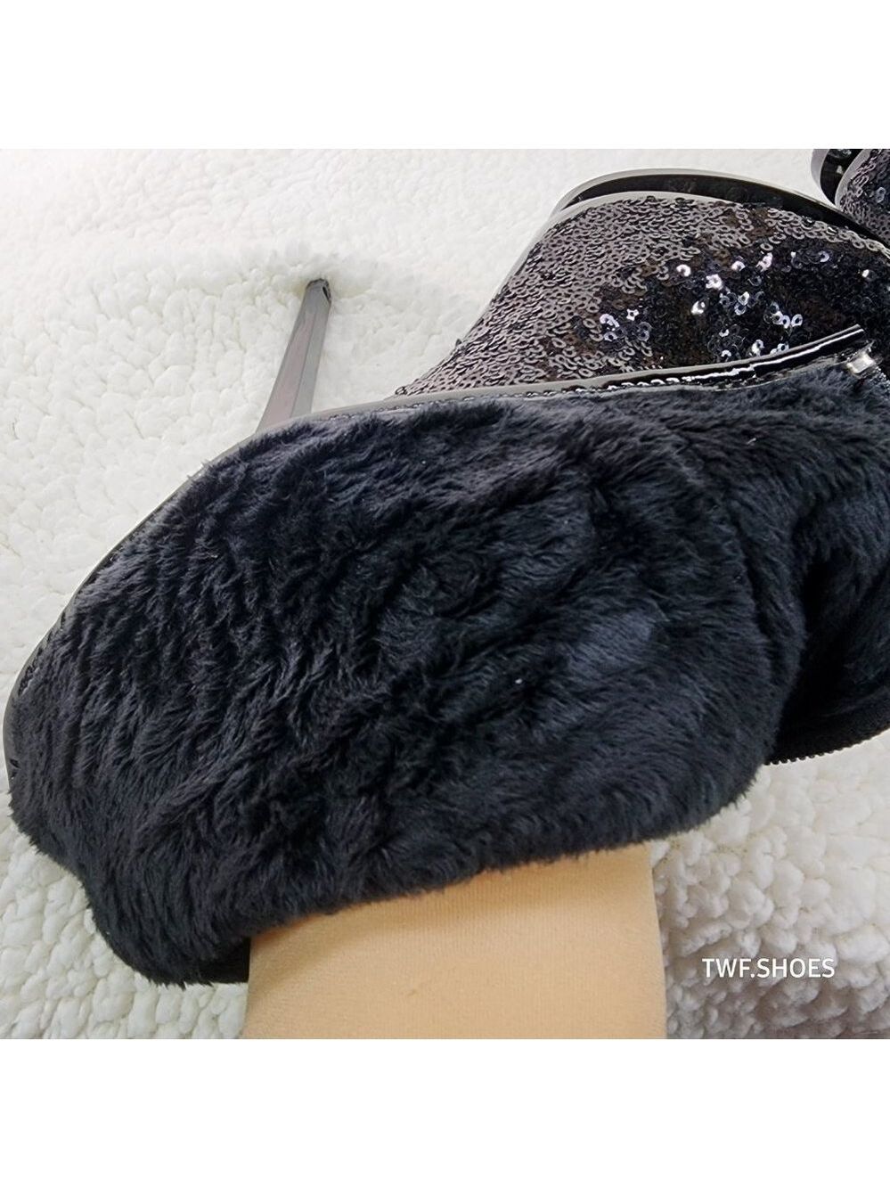 Pleaser Sexy Black Sequin High Heel Slouch Ankle Boots Blondie 1009 - Picture 5 of 8